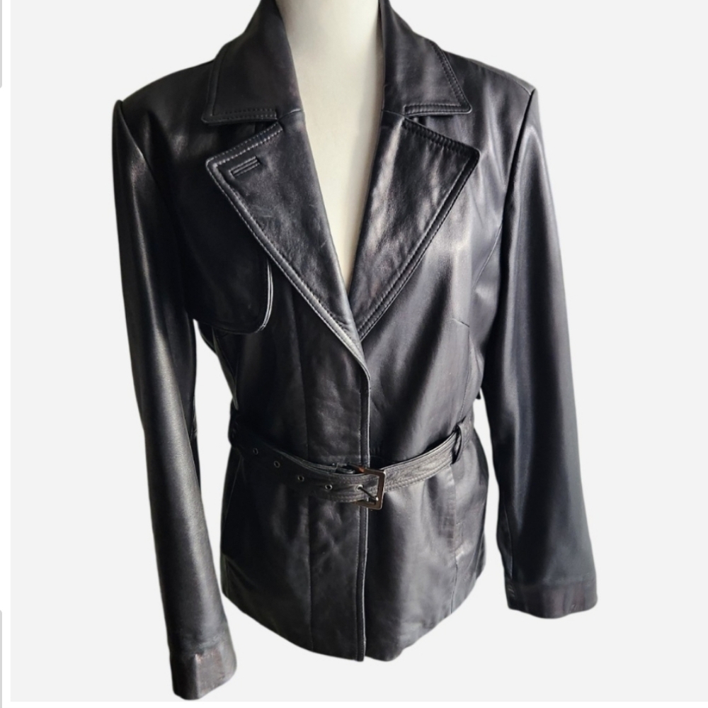 Worthington Lambskin Leather Black Jacket Waist Belt Size Large